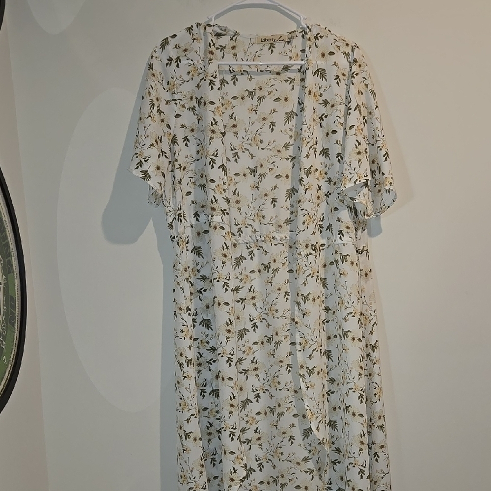 Liberty Love Flowing White and Green Floral Garment